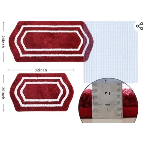 Bath Mat Rug Set Extra Thick Red Anti-slip Plush Cosy Homeer NIB - Picture 2 of 4